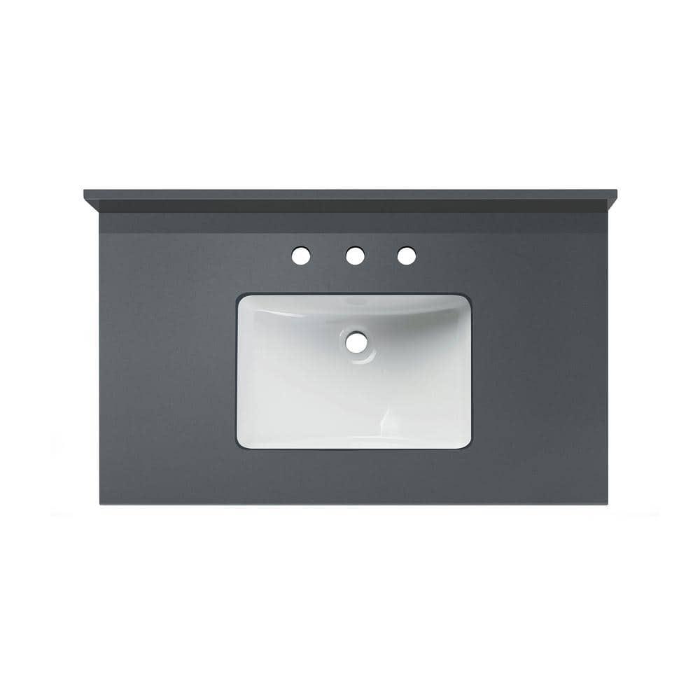 WOODBRIDGE 37 in W X 22 in D Engineered Stone Vanity Top in Dark Grey with White Rectangular Single Sink