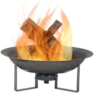 Sunnydaze Decor 23 in. x 8.5 in. Round Cast Iron Wood Modern Outdoor Fire Pit Bowl in Gray with Stand RCM-LG526