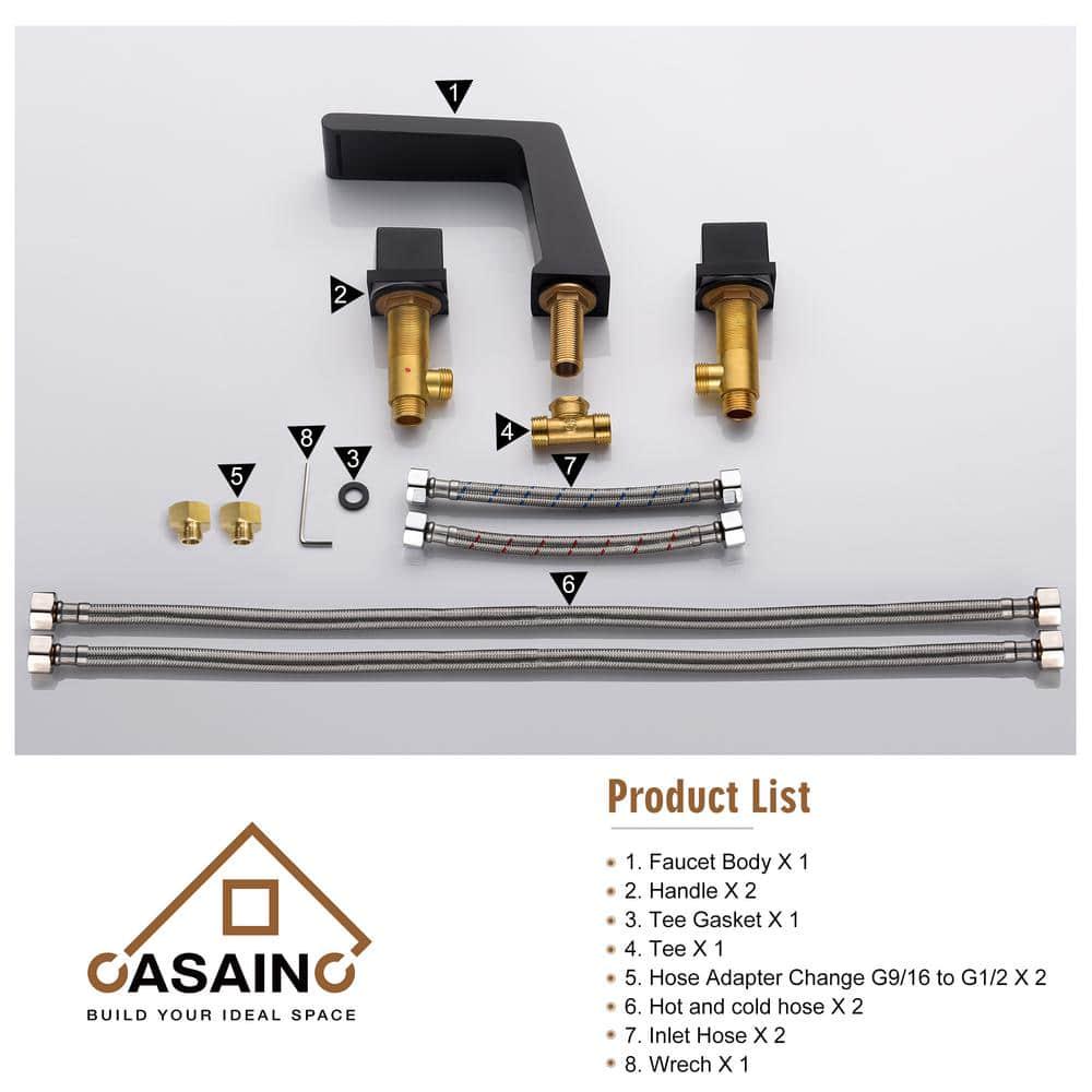 CASAINC 8 in Widespread Double Handle Bathroom Faucet in Matte Black