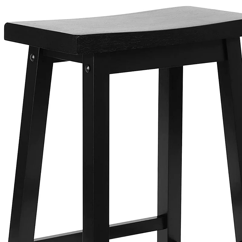 Pj Wood Classic Saddle Seat 24 Inch Kitchen Bar Counter Stool， Black (3 Pack)