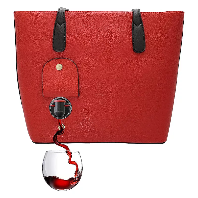 Canvas Wine Purse with Hidden Spout and Dispenser Flask for Wine Lovers that Holds and Pours 2 bottles of Wine! Perfect for Traveling， Concerts， Bachelorette Party