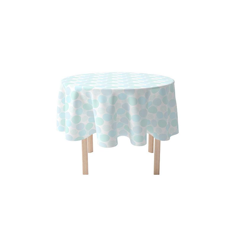 Round Tablecloth， 100% Polyester， 90 Round， Blue Polka Dot Scribble