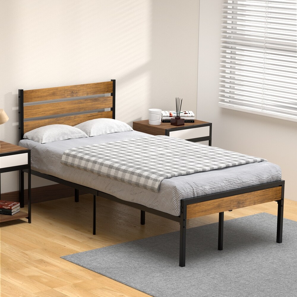 Sturdy Platform Bed Frame with Headboard and Footboard No Box Spring