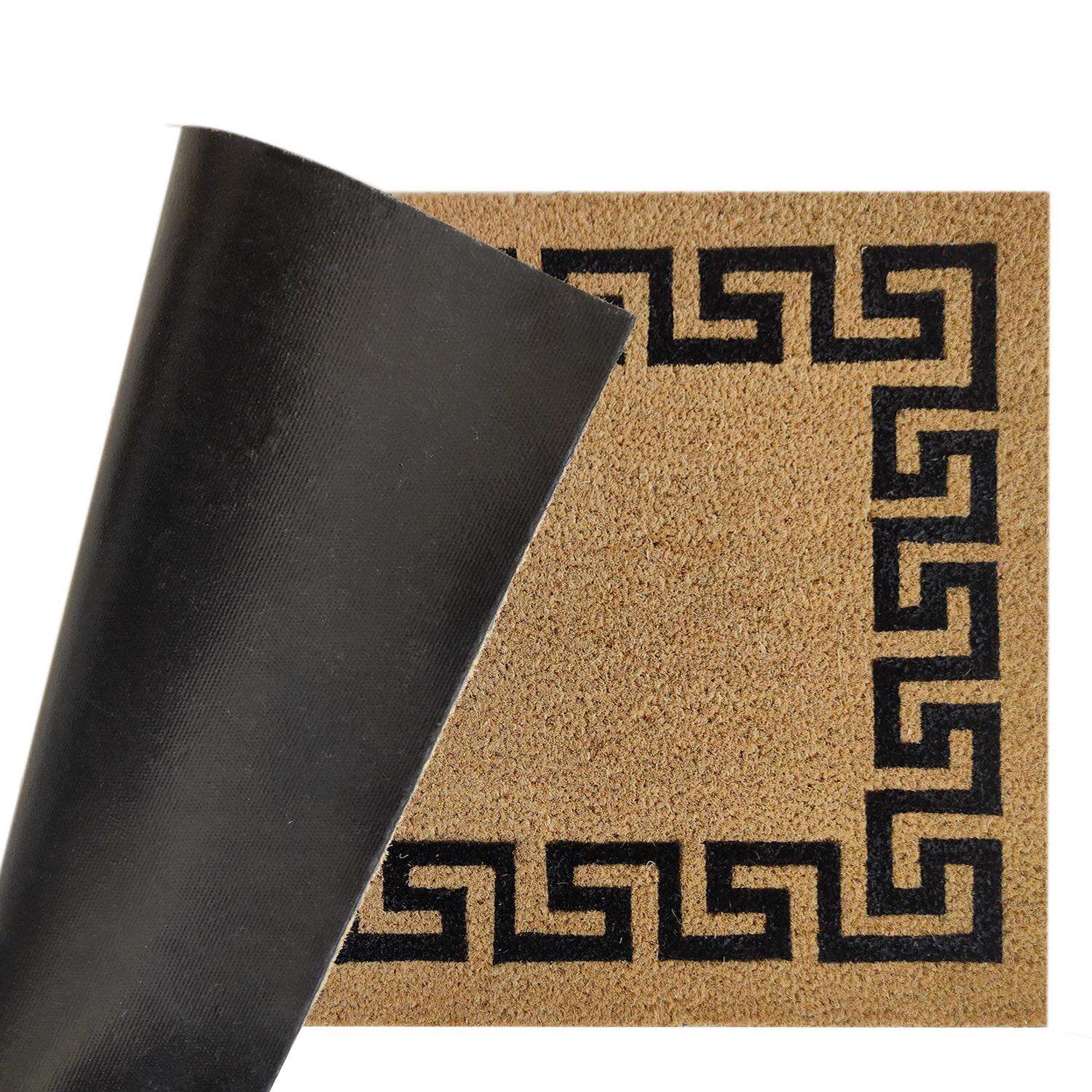 First Concept 30 in. L X 18 in. W Black/Brown Greek Key Border Coir Door Mat