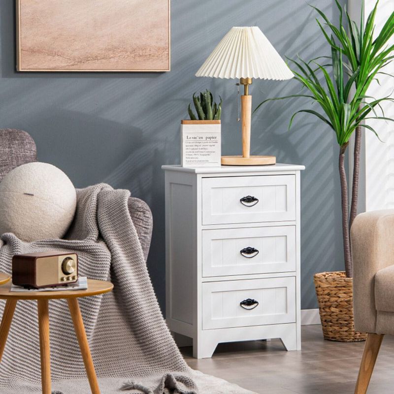 Hivago 3 Drawers End Storage Wood Side Nightstand - White