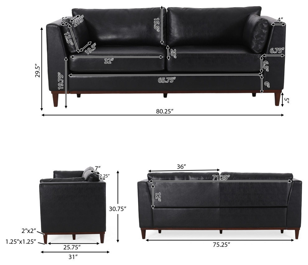 Ayers Faux Leather Upholstered 3 Seater Sofa   Contemporary   Sofas   by GDFStudio  Houzz