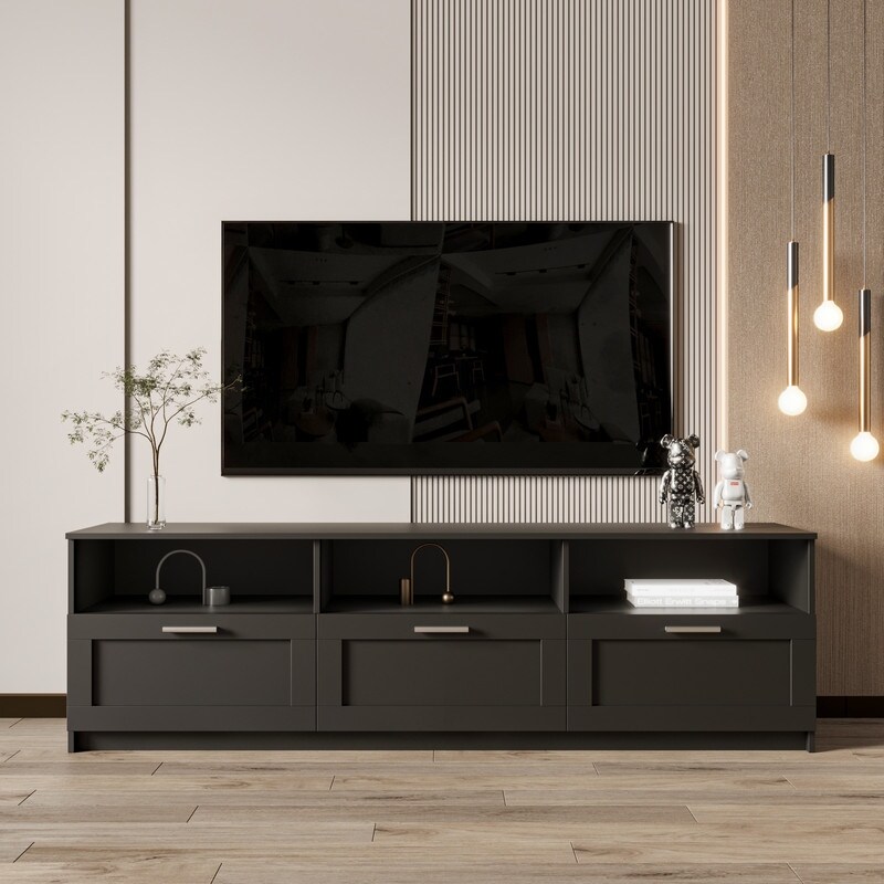 Modern TV stand with 3 open shelves   3 Drawers for 80 inch TV