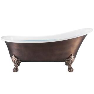 AKDY 60 in. Acrylic Double Slipper Clawfoot Non-Whirlpool Bathtub in Matte Antique Brass BT0311