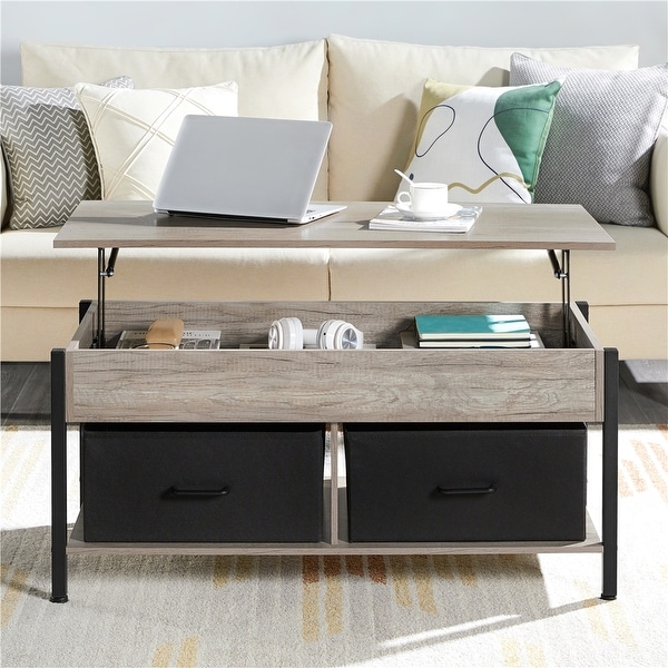 Yaheetech Lift Top Wood Coffee Table with Fabric Storage Baskets