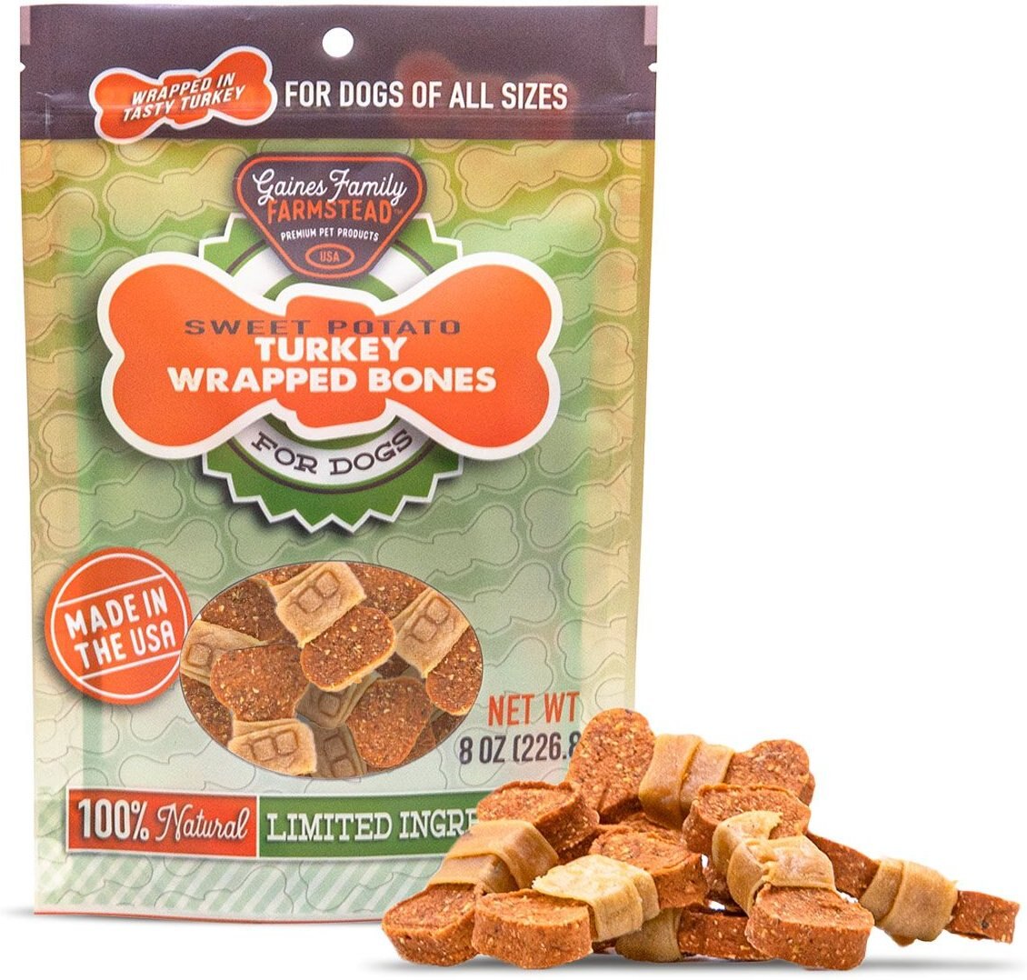 Gaines Family Farmstead Sweet Potato Turkey Wrapped Bones Grain-Free Dog Treats， 8-oz bag