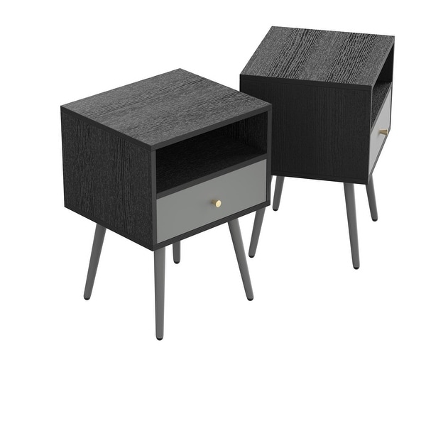 Modern Bedside Tables Set of 2，Nightstand with 1 Storage Drawer Chic Sofa Table for Bedroom Living Room Office