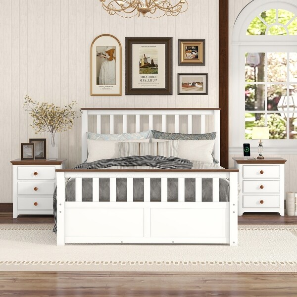 3-Pieces Bedroom Sets with Woodedn Platform Bed and Two Nightstands - - 37700962