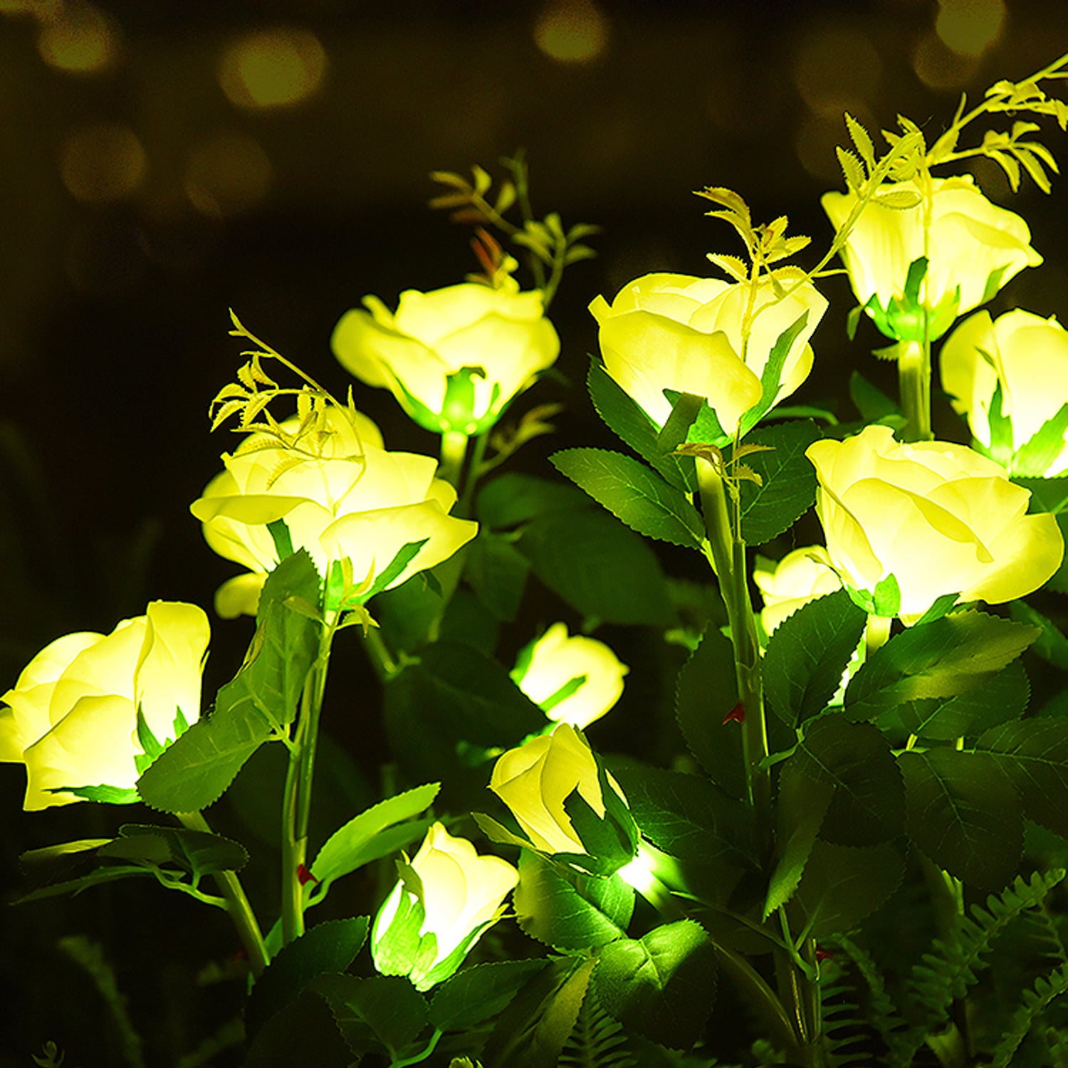 SHIKAN Solar Outdoor Lights Waterproof， Flower Stake Lights for Garden Decor， Pathway Lights for Lawn Backyard Walkway Patio Yard Decoration Landscape Lighting Auto on/off， Festival Gift Yellow Rose