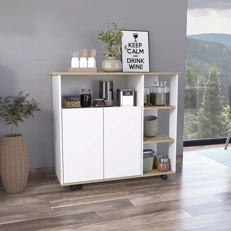 Serbia Kitchen Island， One Cabinet， Four Open Shelves