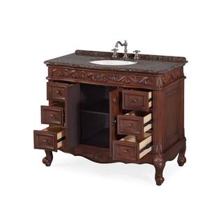 Benton Collection Beckham 42 in. W x 22 in D. x 35 in. H Bath Vanity in Dark Brown With White porcelain Sink and Baltic Brown Granite Top SW-3882SB-TK-42