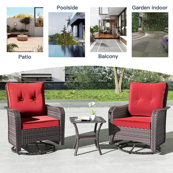 Kullavik 3 Pieces Patio Furniture Set，Outdoor Swivel Rocking Chairs