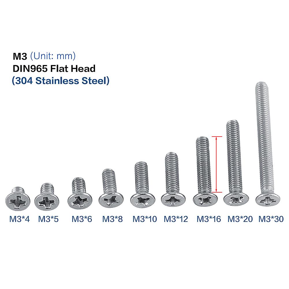 100 Pack M3 Countersunk Head Screw Stainless Steel Flat Self Tapping Screw Assortment Kit[m3*20]