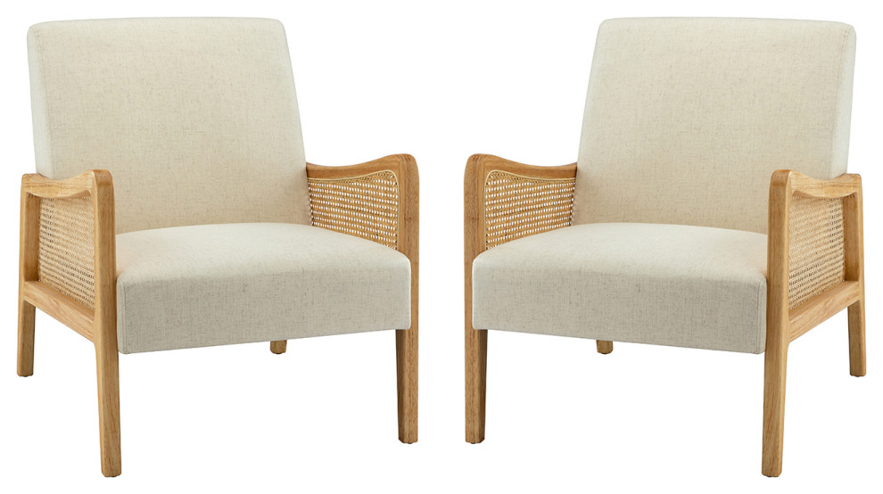 33.2 quotLiving Room Accent Chair  Rattan Arms  Set of 2   Tropical   Armchairs And Accent Chairs   by Karat Home  Houzz