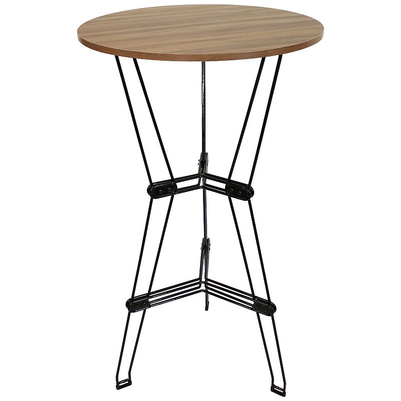 Sunnydaze Indoor Steel Bar Table with Faux Woodgrain Tabletop