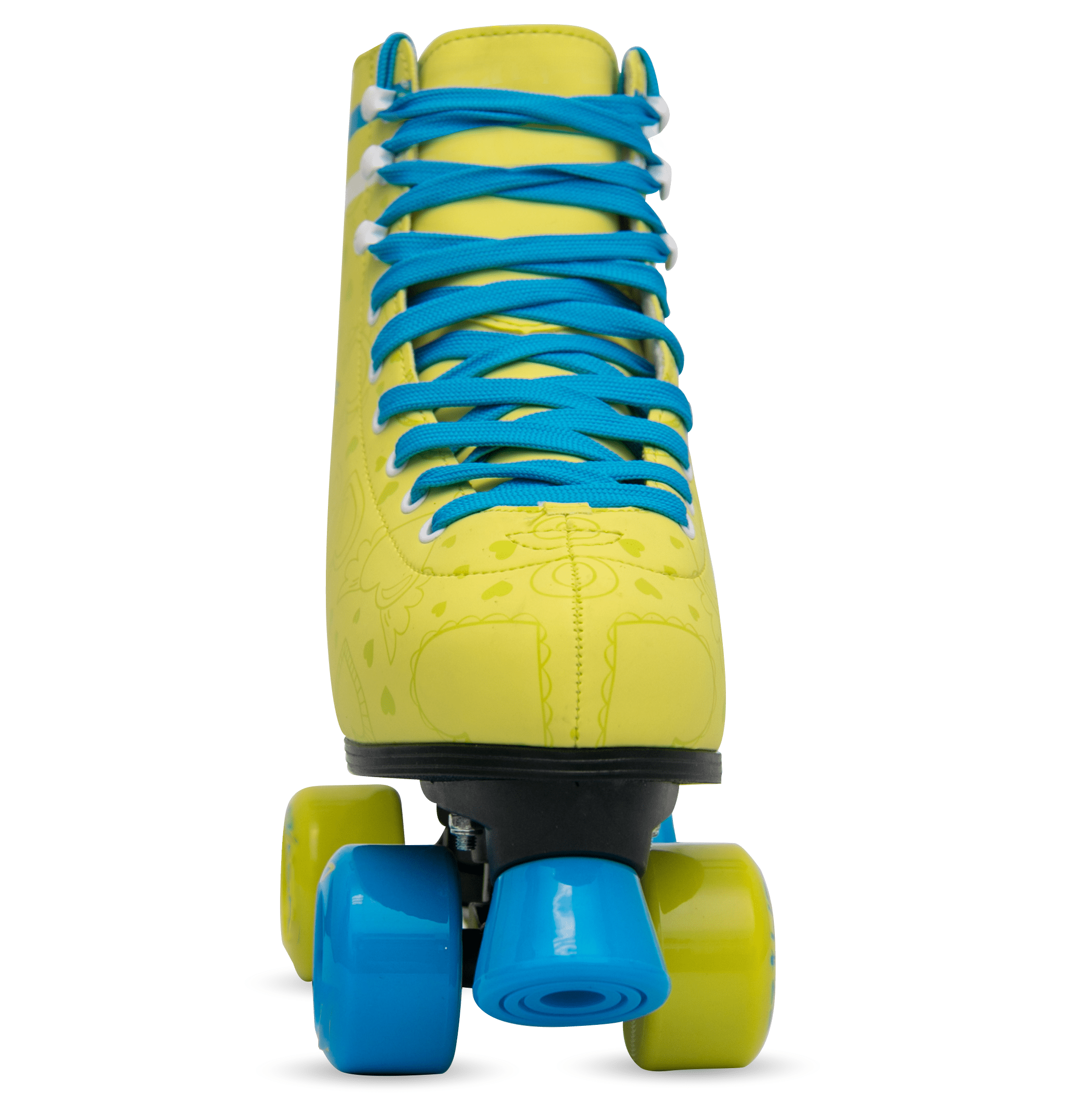 Quad Roller Skates for Girls and Women size 6 Women Yellow and Blue Heart Outdoor Indoor and Rink Skating Classic Hightop Fashionable Design