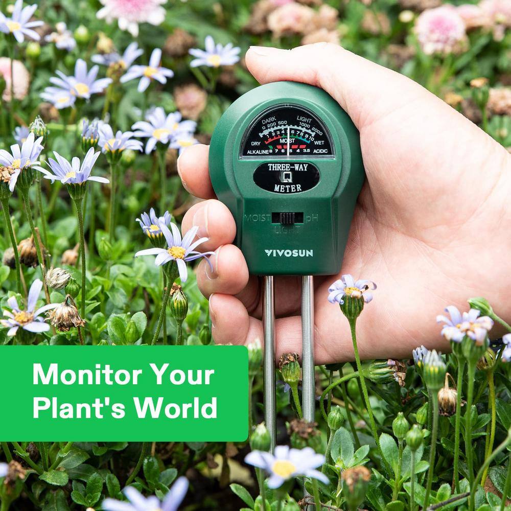 VIVOSUN 10.04 in. x 2.36 in. Plant Moisture Meter Light PH 3-in-1 Soil Tester wal-ST-003