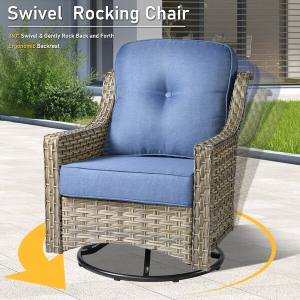 HOOOWOOO 5piece Patio Wicker Furniture Conversation Set with Swivel Chair and Coffee Table