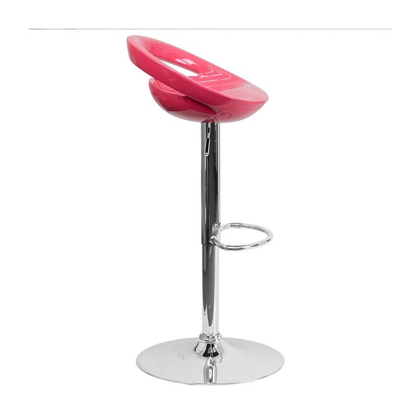 Offex Contemporary Pink Plastic Adjustable Height Bar Stool With Chrome Base - [OF-CH-TC3-1062-PK-GG]