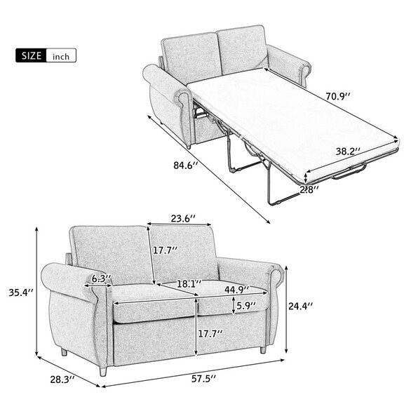 57.5 Orisfur Pull Out Sofa Bed Loveseat Sleeper w...