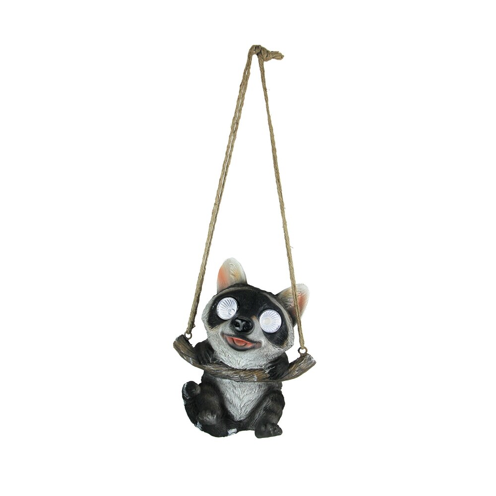 Resin Hanging Raccoon Garden Statue Solar Led Eye Lights   8 X 6.5 X 6 inches