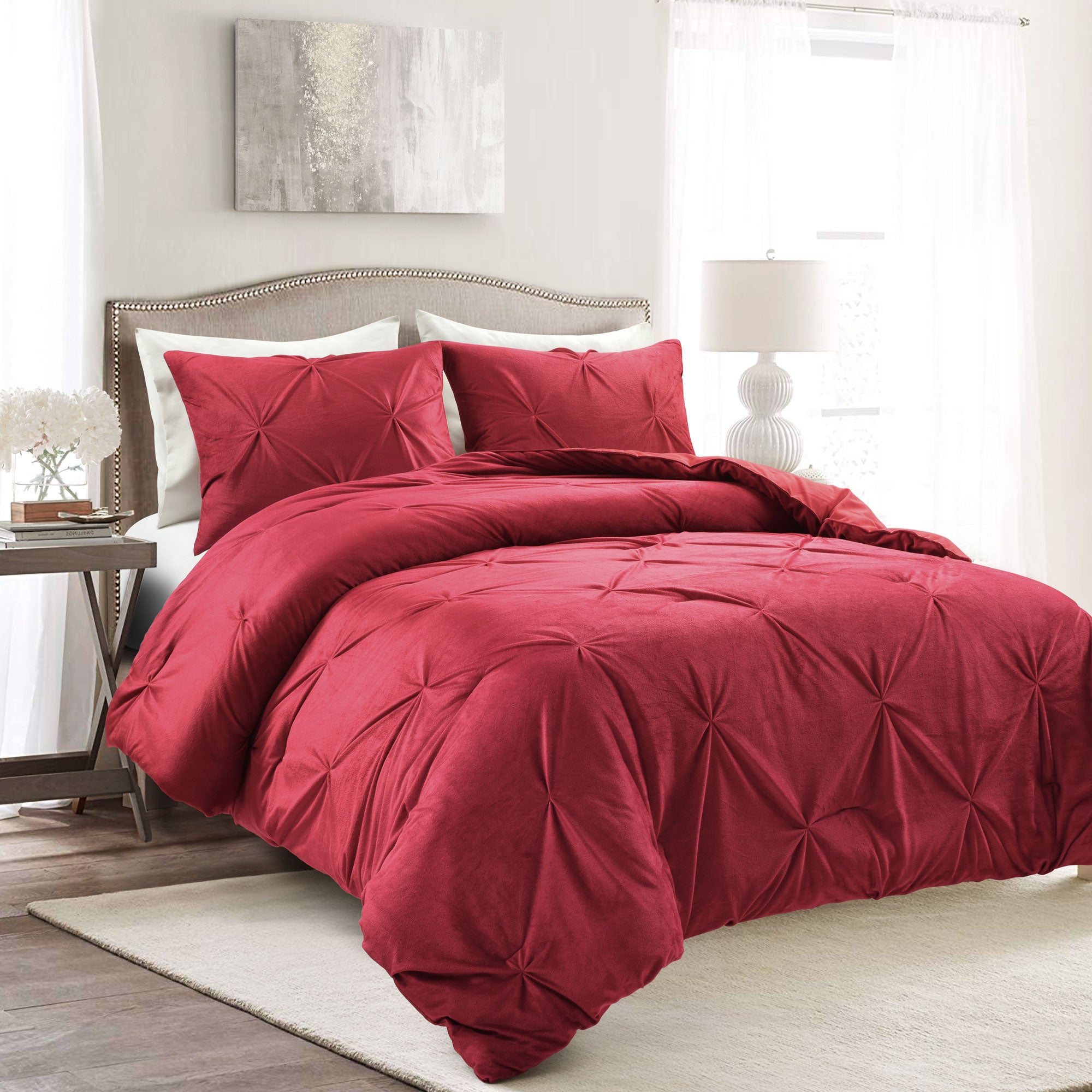 Bedding Bundle: Soft Velvet Diamond Pintuck Comforter Set + Blooming Garden Comforter Set