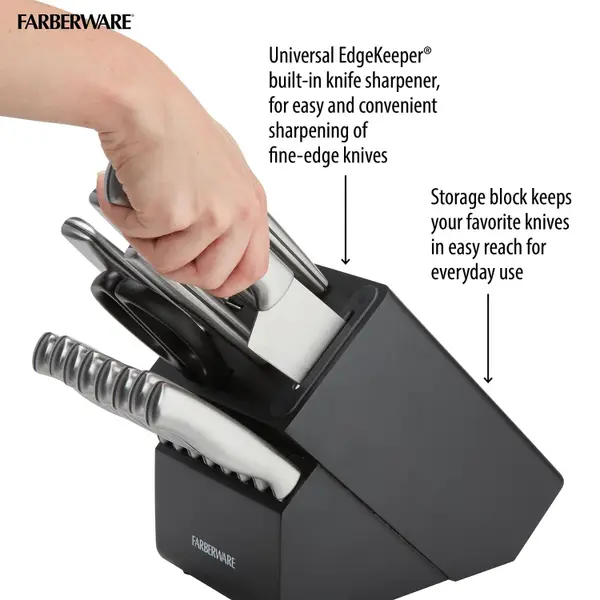 Farberware 16-Piece Edgekeeper Stainless Steel Block Set with Built in Knife Sharpener