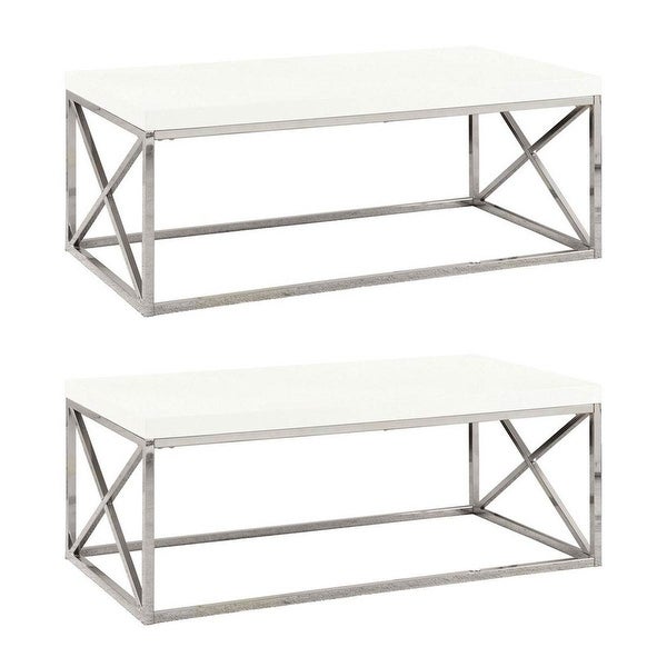 Monarch Glossy White Chrome Metal Contemporary Living Room Coffee Table (2 Pack) - 32