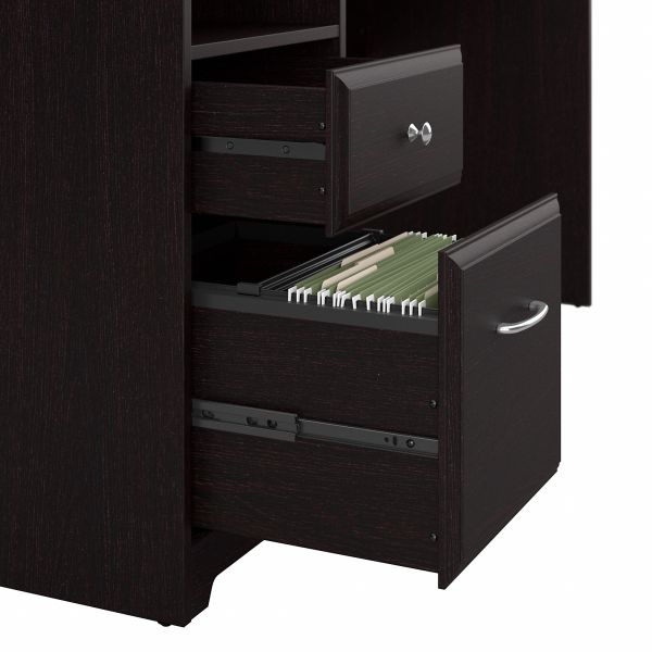 Bush Furniture Cabot 60W 3 Position L Shaped Sit to Stand Desk with Hutch in Espresso Oak