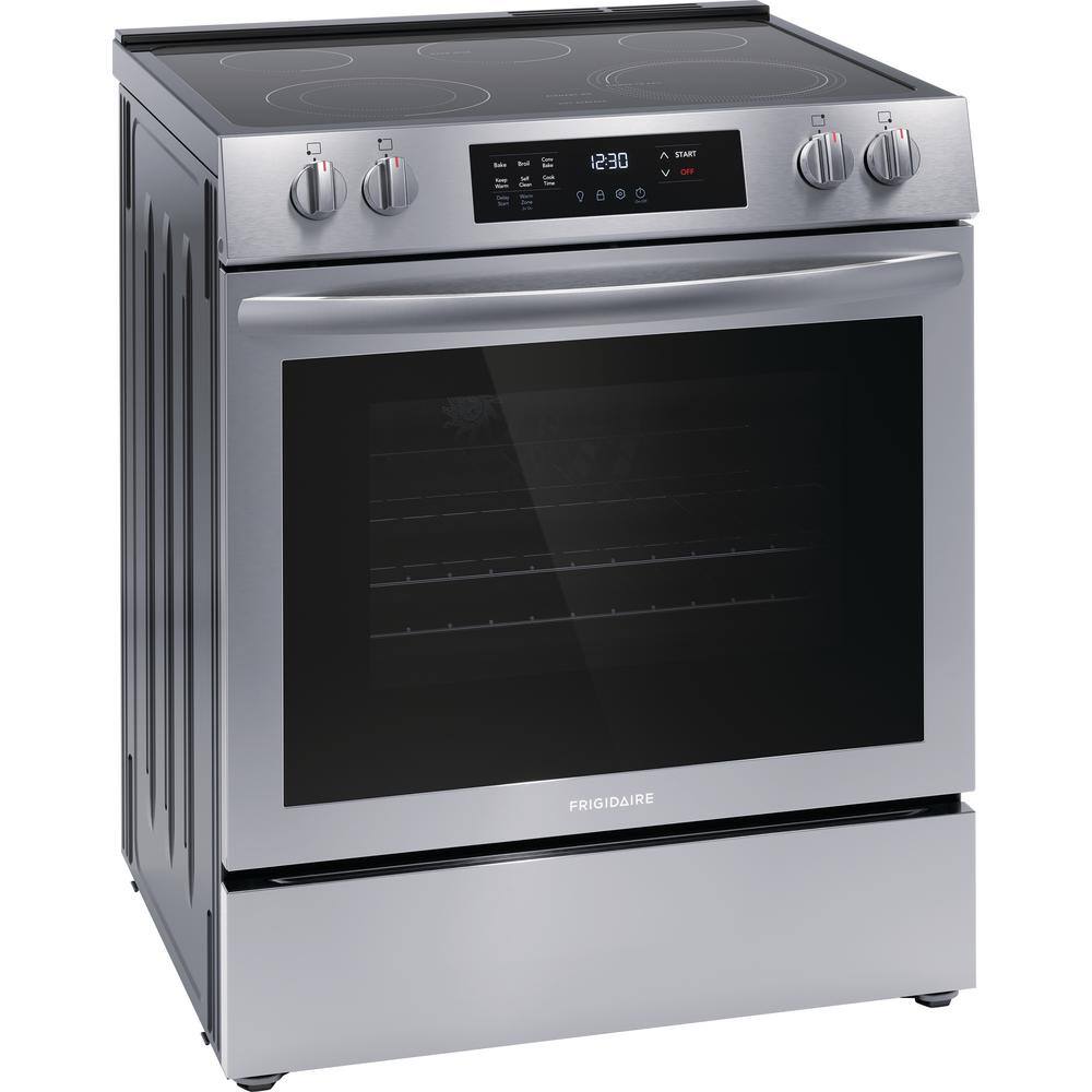 Frigidaire 30 in. 5-Element Slide-In Front Control Electric Range with Convection in Stainless Steel FCFE3083AS