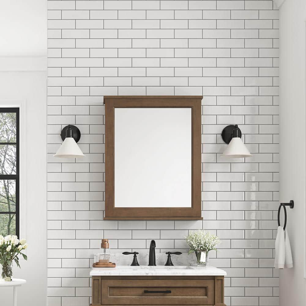 Home Decorators Collection Caville 24 in W x 30 in H Rectangular Brown Surface Mount Medicine Cabinet with Mirror in Almond Latte