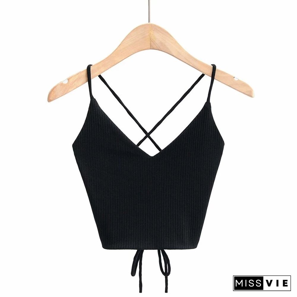 New Women Crop Tops Y2K Aesthetic Sexy Cute Summer Halter Solid Camis Fashion Casual Female Sleeveless Corset Top Tank Tops