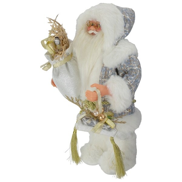 12 White Gold Santa Carrying a Full Sac Of Presents Figure