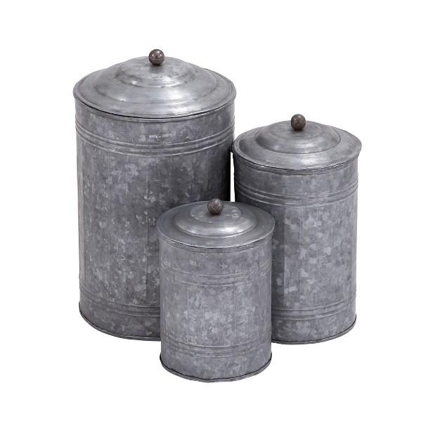 3pc Decorative Galvanized Metal Canister Set Silver Olivia amp May