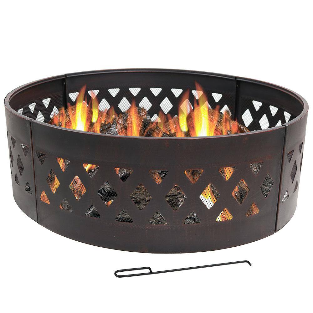 Sunnydaze Decor 36 in. Dia Round Steel Crossweave Wood Burning Campfire Ring KF-CCR36