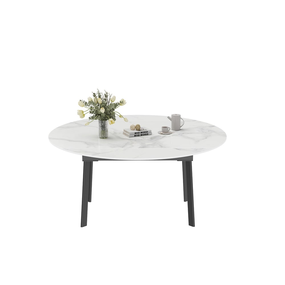 52 Inches Round Slate Extendable Dining Table