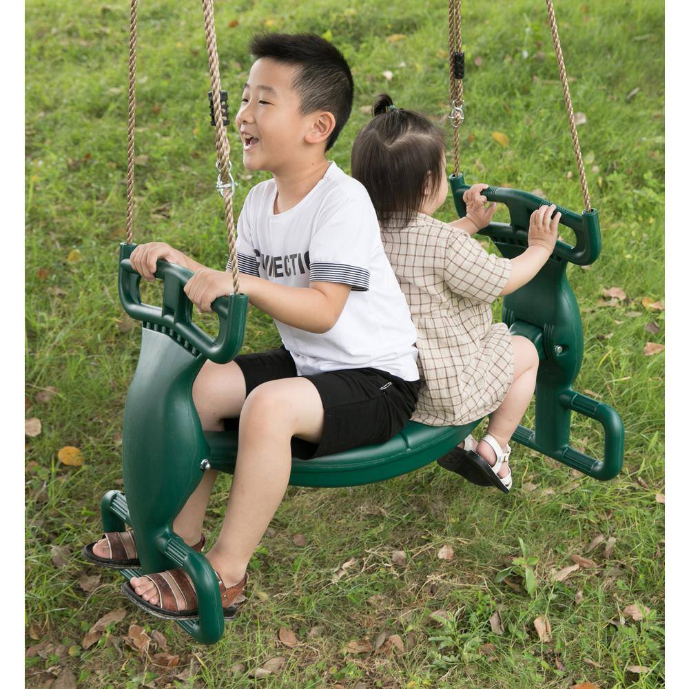 PLAYBERG Green Plastic Double Glider Playground 2-Person Swing with Rope QI003582G