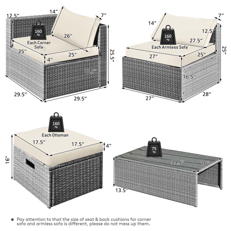 8 Pcs Rattan Patio Sectional Furniture Set Wicker Outdoor Cushioned Sofa Set with Storage Box & Waterproof Cover