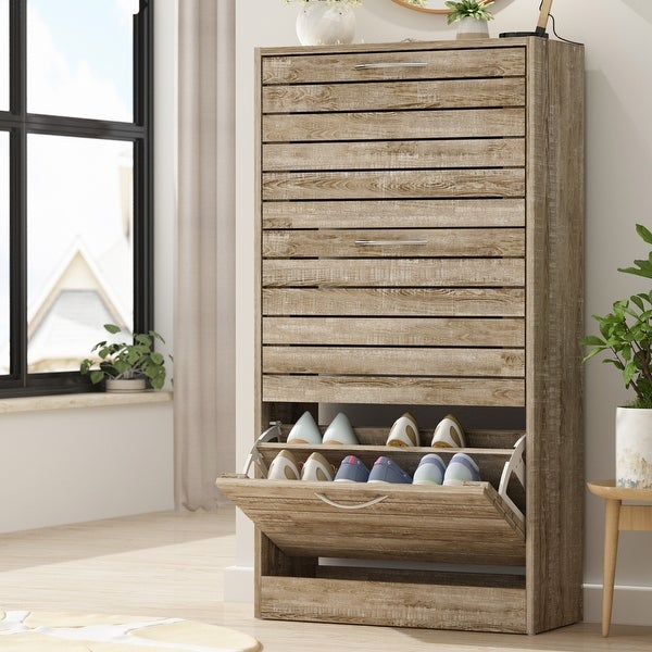 Shoe Cabinet with Flip Drawer for Entryway Rack Storage Organizer - - 36307258