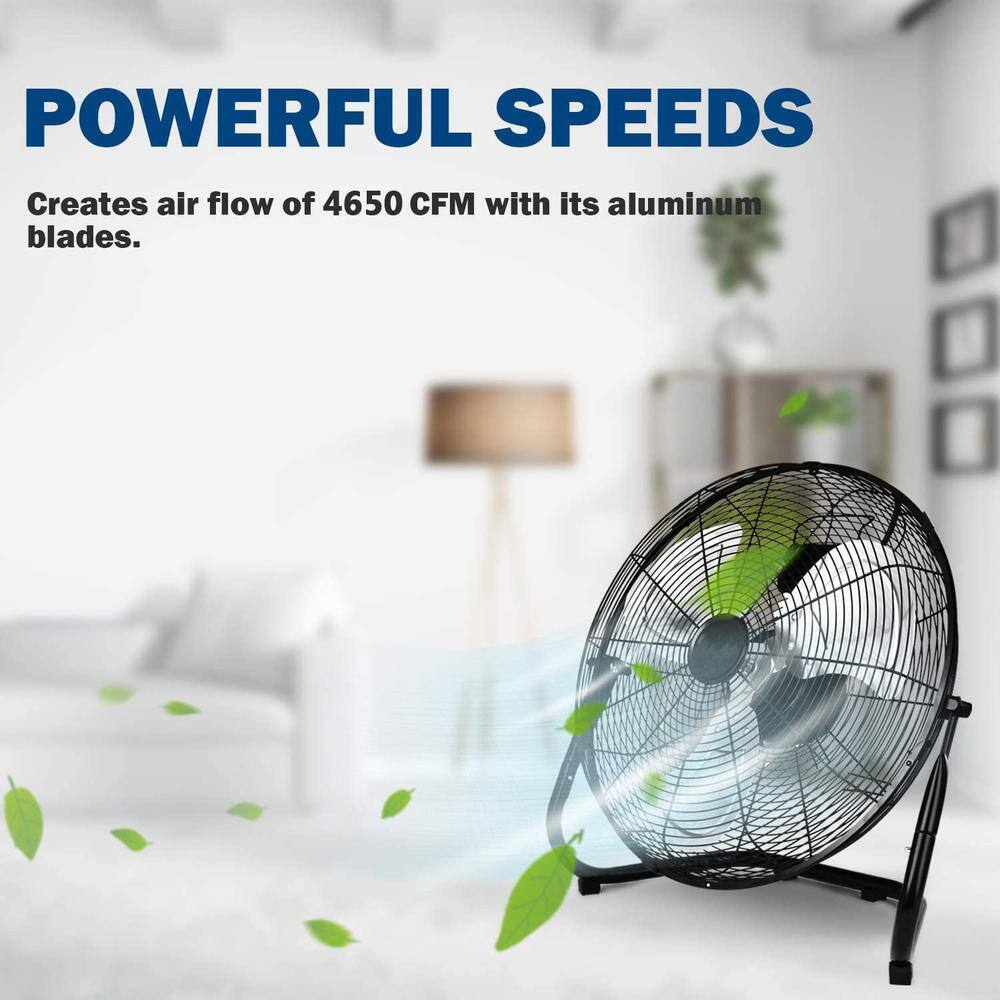 Aoibox 20 in. 3-Speed High-Velocity Industrial Heavy Duty Metal Floor Fan in Black with Tilting Head for OutdoorIndoor Use SNMX2861