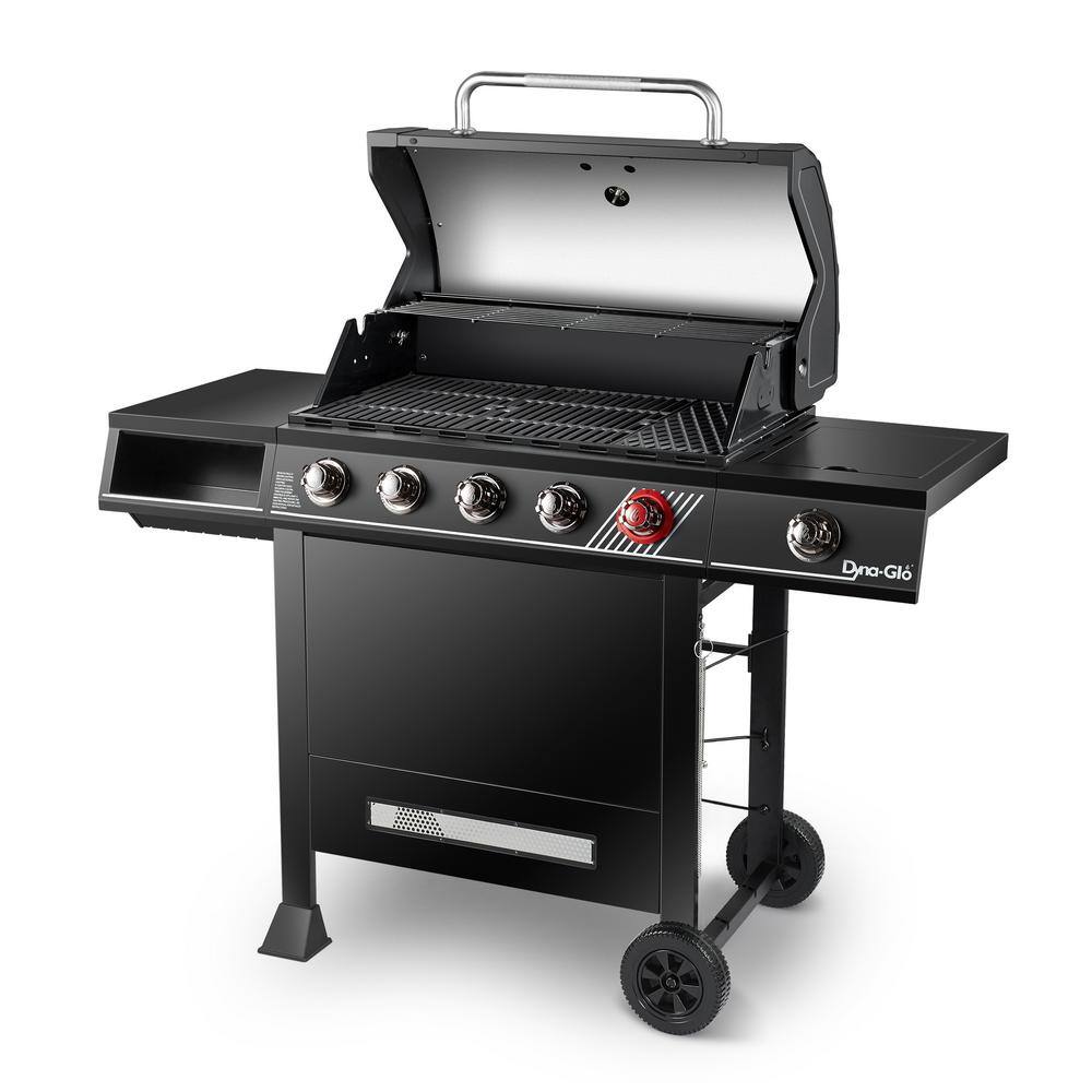 Dyna-Glo DGH474CRN-D 5-Burner Natural Gas Grill in Matte Black with TriVantage Multi-Functional Cooking System