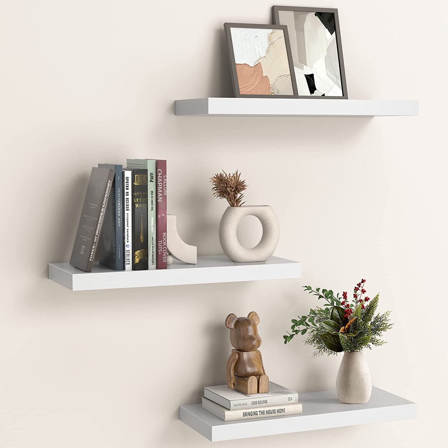 Set of 3 Modern Style Floating Shelves Wall Mounted for Decor, White