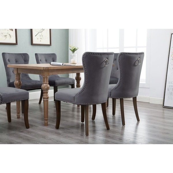 Victorian Dining Chair Button Tufted Armless Chair Upholstered Accent Chair，Nailhead Trim，Chair Ring Pull Set of 4 (Grey)