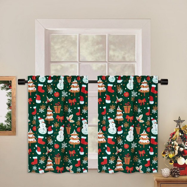 Trinity Velvet Christmas Snowman And Falling Snowflake Pattern Short Curtains