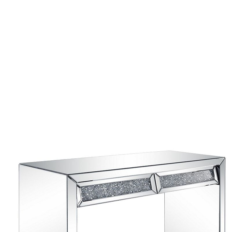 Console Table with Two Storage Drawers and Faux Diamond Inlay， Silver