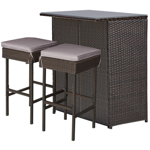 Costway 21389405 3PCS Patio Rattan Wicker Bar Tabl...